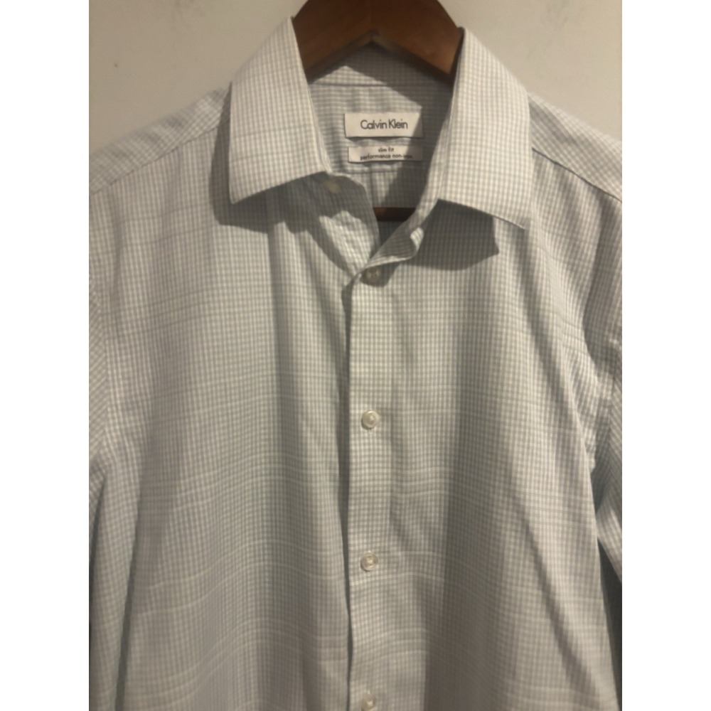 Calvin Klein Regular Fit Performance Dress Shirt Mens Size‎ 15 32/33 Blue Check